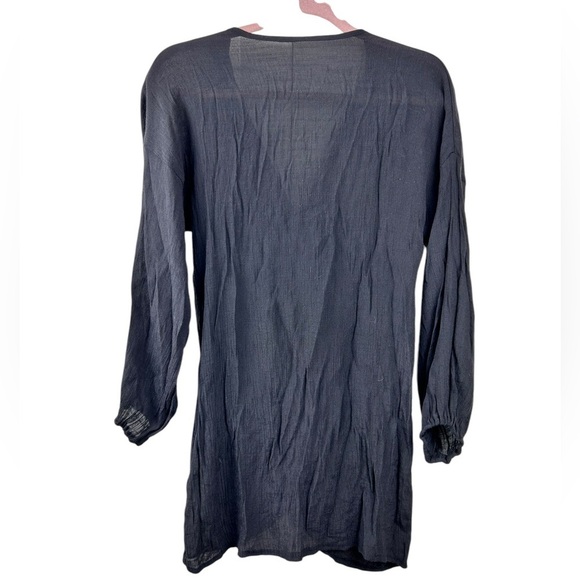 Black vneck long sleeve beach pool coverup, S, oversized, ruching, lightweight - Picture 2 of 2